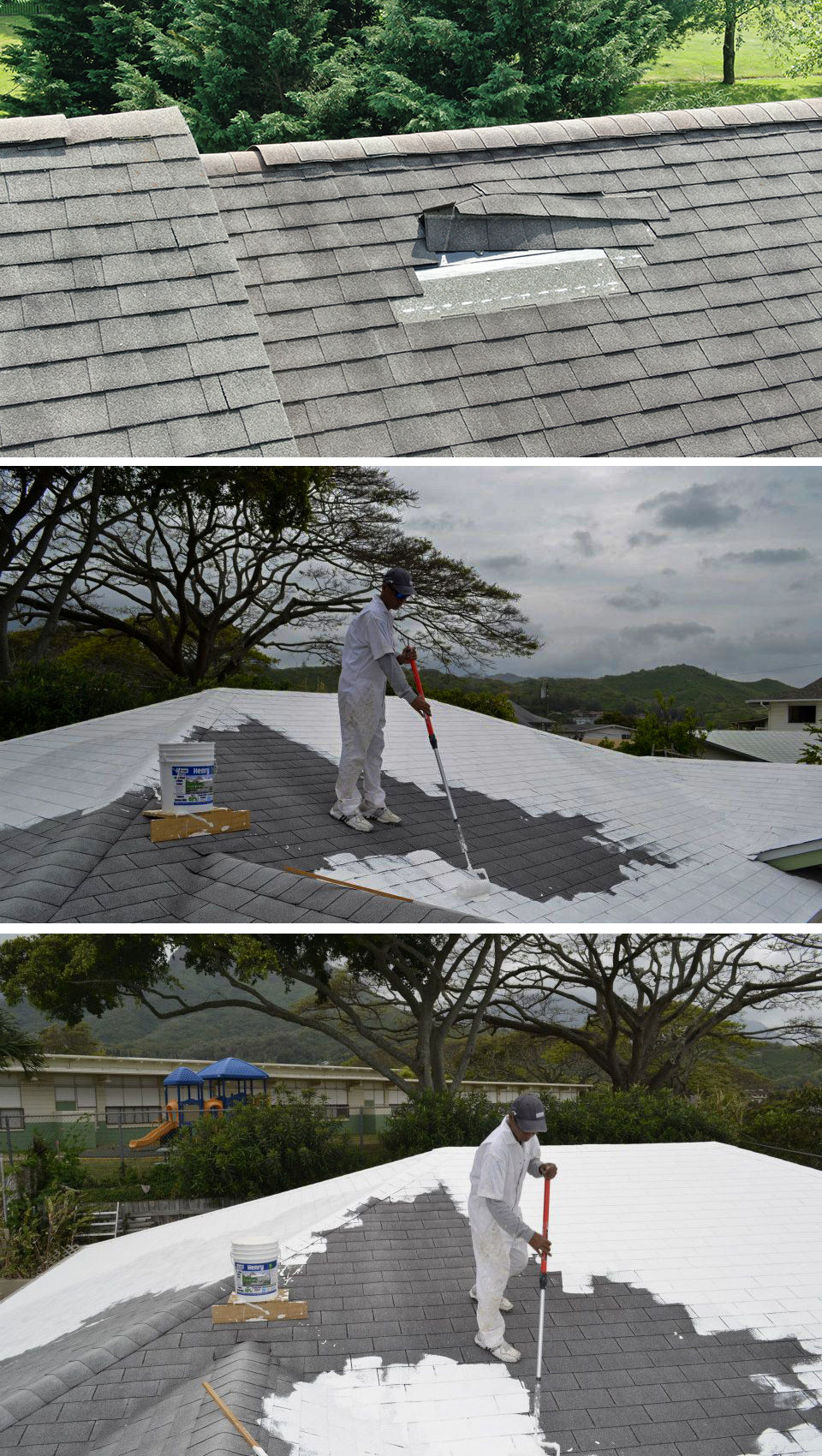 images of work being done on different roofs.